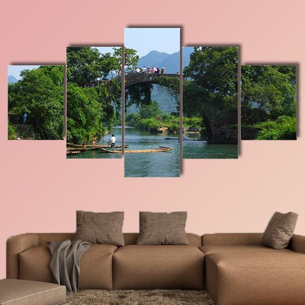 Yangshuo Fu Li Bridge In China Canvas Wall Art-5 Star-Gallery Wrap-62" x 32"-Tiaracle