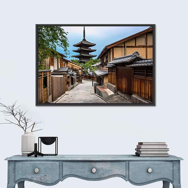 Yasaka Pagoda And Sannen Zaka Street Canvas Wall Art-1 Piece-Floating Frame-24" x 16"-Tiaracle