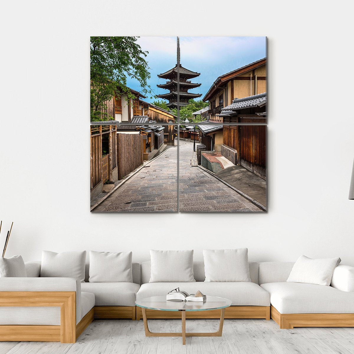 Yasaka Pagoda And Sannen Zaka Street Canvas Wall Art-4 Square-Gallery Wrap-17" x 17"-Tiaracle