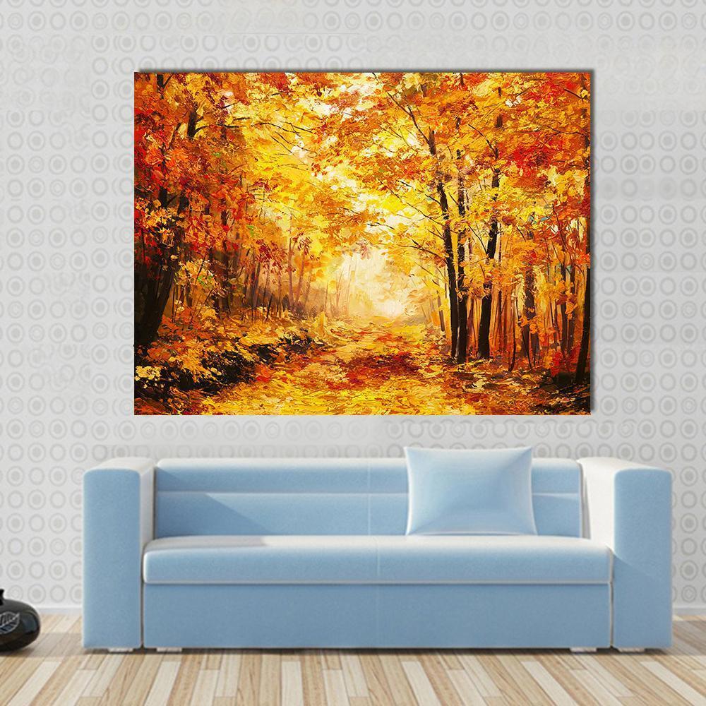 Yellow Autumn Forest Canvas Wall Art-1 Piece-Gallery Wrap-48&quot; x 32&quot;-Tiaracle