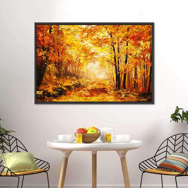 Yellow Autumn Forest Canvas Wall Art-1 Piece-Floating Frame-24&quot; x 16&quot;-Tiaracle