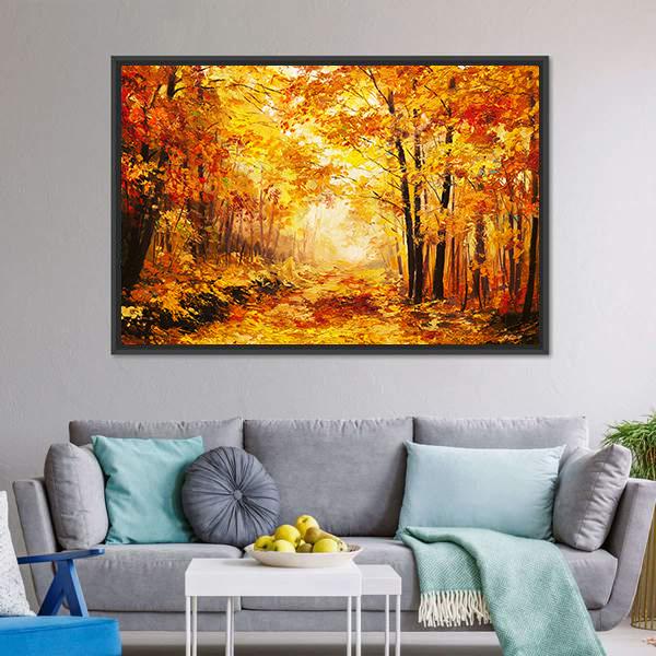 Yellow Autumn Forest Canvas Wall Art-3 Horizontal-Gallery Wrap-25&quot; x 16&quot;-Tiaracle
