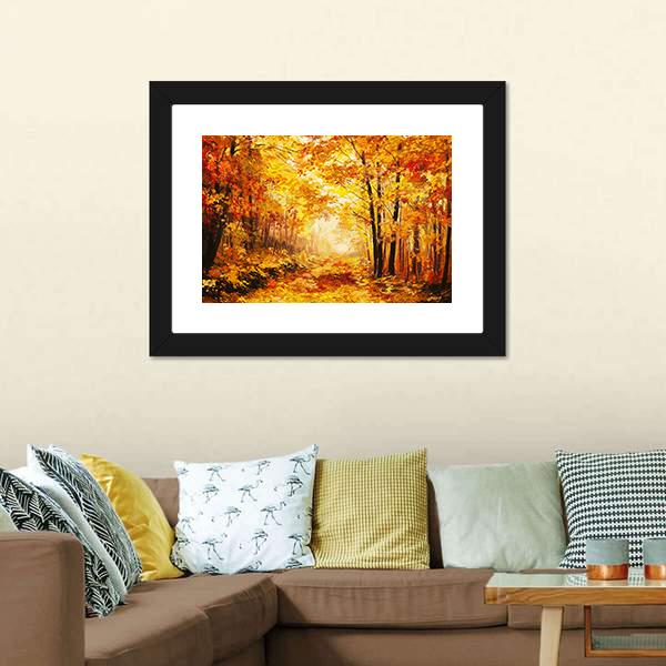 Yellow Autumn Forest Canvas Wall Art-1 Piece-Framed Print-20&quot; x 16&quot;-Tiaracle