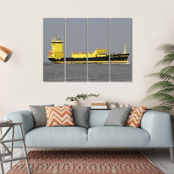 Yellow Container Ship Canvas Wall Art-4 Horizontal-Gallery Wrap-34" x 24"-Tiaracle