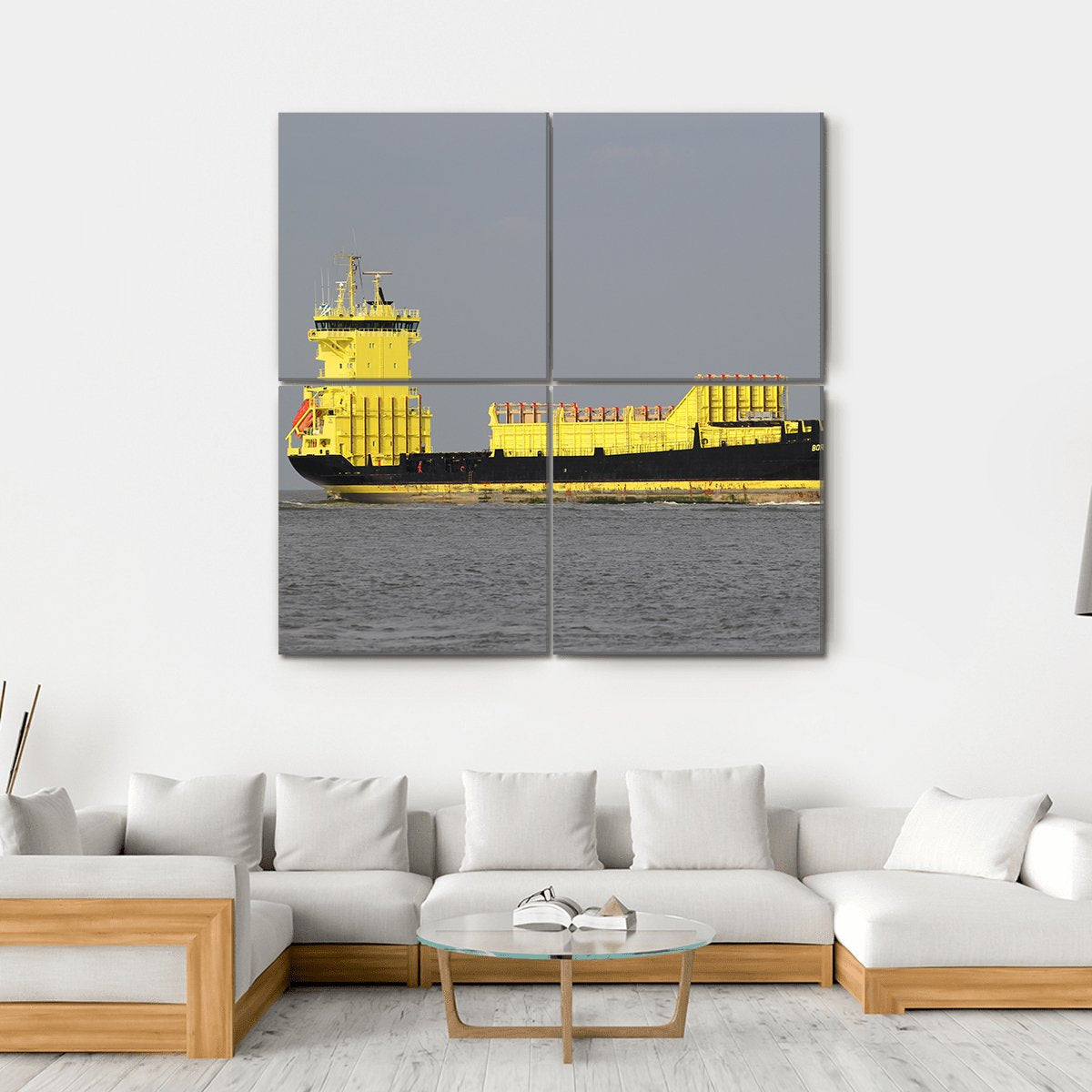 Yellow Container Ship Canvas Wall Art-4 Square-Gallery Wrap-17" x 17"-Tiaracle