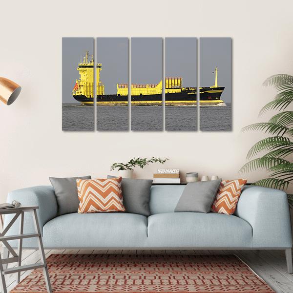 Yellow Container Ship Canvas Wall Art-5 Horizontal-Gallery Wrap-22" x 12"-Tiaracle