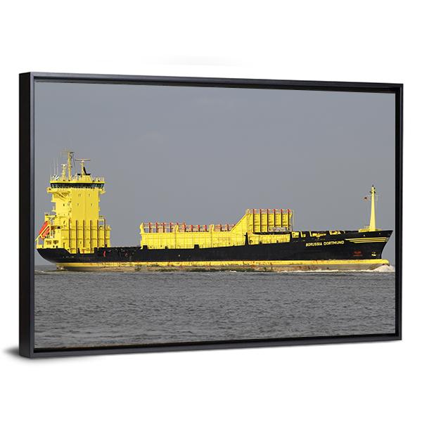 Yellow Container Ship Canvas Wall Art-3 Horizontal-Gallery Wrap-25" x 16"-Tiaracle