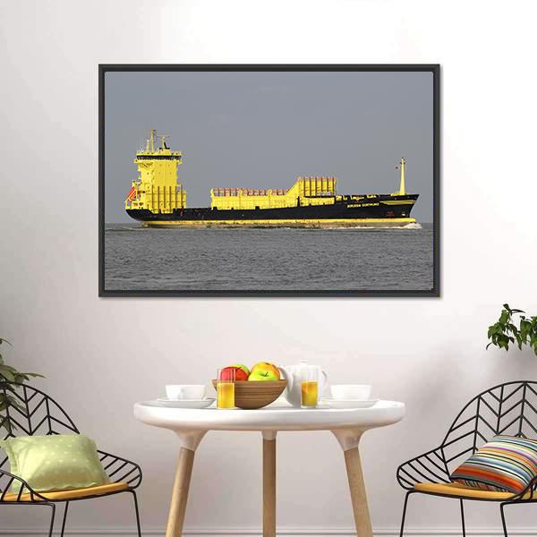 Yellow Container Ship Canvas Wall Art-1 Piece-Floating Frame-24" x 16"-Tiaracle