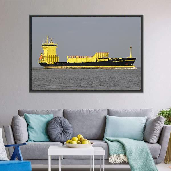 Yellow Container Ship Canvas Wall Art-3 Horizontal-Gallery Wrap-25" x 16"-Tiaracle
