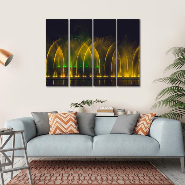 Yellow Dancing Fountain Canvas Wall Art-4 Horizontal-Gallery Wrap-34" x 24"-Tiaracle
