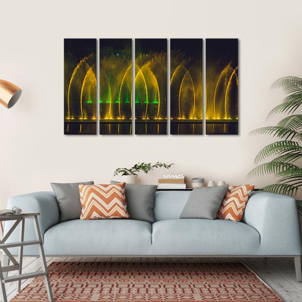 Yellow Dancing Fountain Canvas Wall Art-5 Horizontal-Gallery Wrap-22" x 12"-Tiaracle