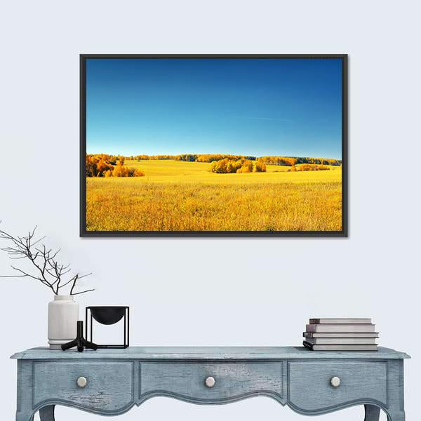 Yellow Field And Blue Sky Canvas Wall Art-1 Piece-Floating Frame-24" x 16"-Tiaracle