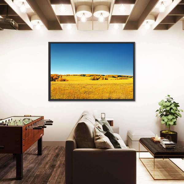 Yellow Field And Blue Sky Canvas Wall Art-3 Horizontal-Gallery Wrap-25" x 16"-Tiaracle