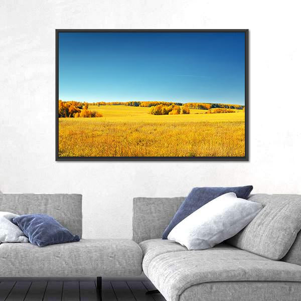 Yellow Field And Blue Sky Canvas Wall Art-3 Horizontal-Gallery Wrap-25" x 16"-Tiaracle