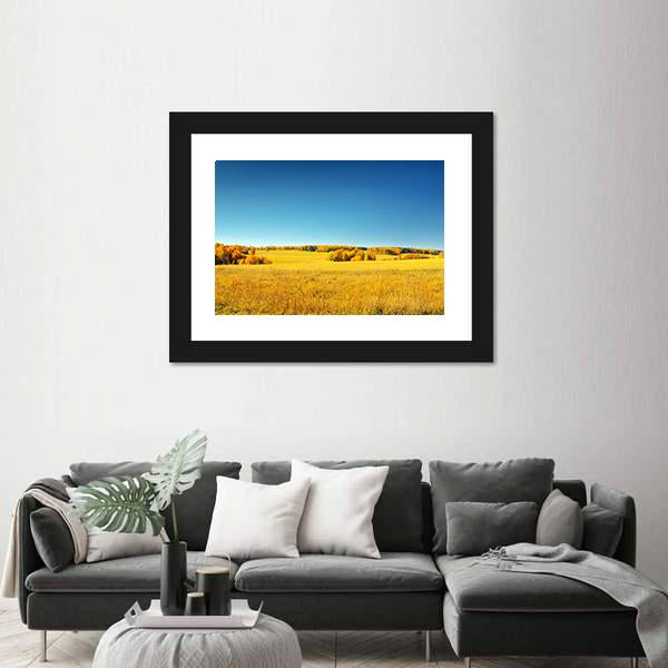 Yellow Field And Blue Sky Canvas Wall Art-3 Horizontal-Gallery Wrap-25" x 16"-Tiaracle