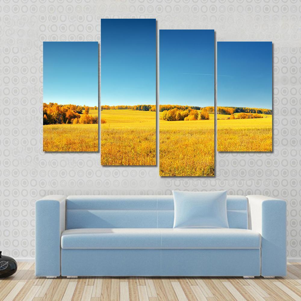 Yellow Field And Blue Sky Canvas Wall Art-4 Pop-Gallery Wrap-50" x 32"-Tiaracle