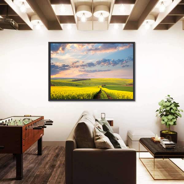 Yellow Flowering Fields Canvas Wall Art-3 Horizontal-Gallery Wrap-25" x 16"-Tiaracle