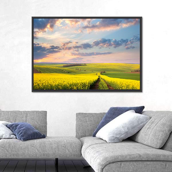 Yellow Flowering Fields Canvas Wall Art-3 Horizontal-Gallery Wrap-25" x 16"-Tiaracle