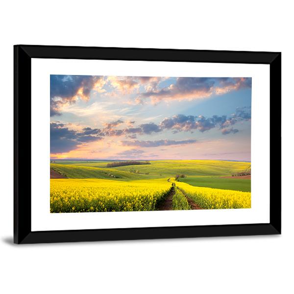 Yellow Flowering Fields Canvas Wall Art-3 Horizontal-Gallery Wrap-25" x 16"-Tiaracle