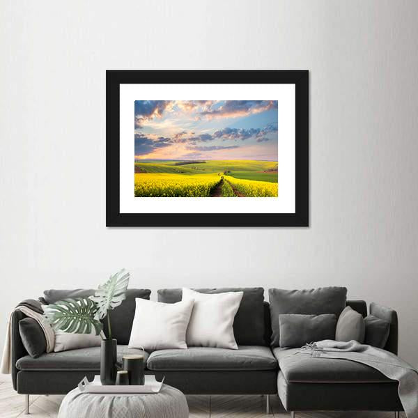Yellow Flowering Fields Canvas Wall Art-3 Horizontal-Gallery Wrap-25" x 16"-Tiaracle
