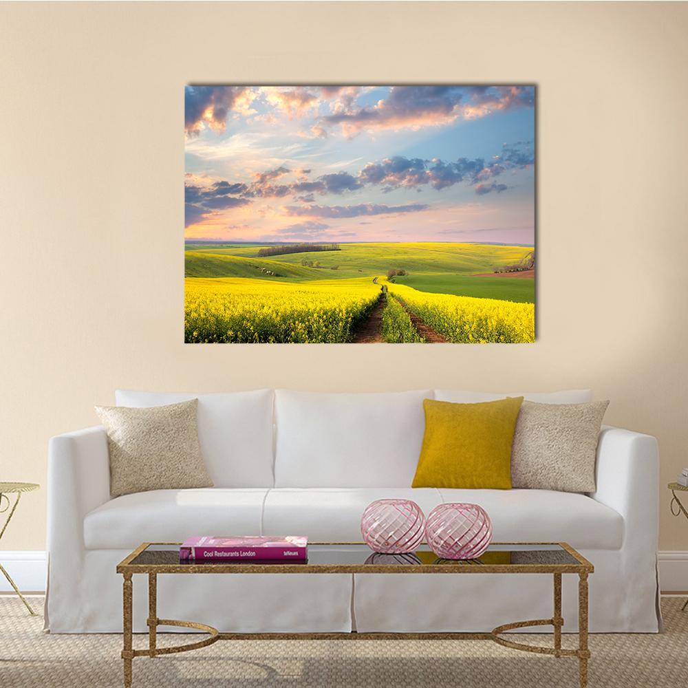 Yellow Flowering Fields Canvas Wall Art-1 Piece-Gallery Wrap-48" x 32"-Tiaracle
