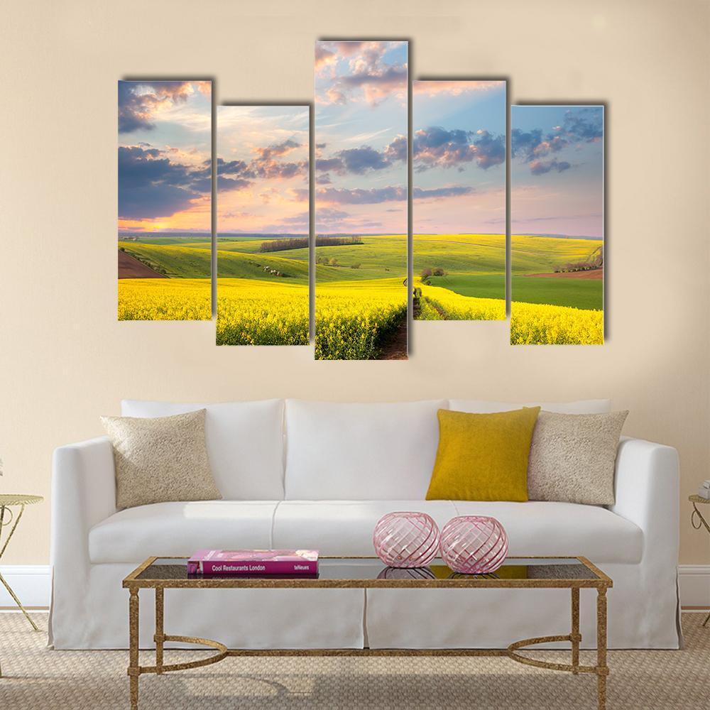 Yellow Flowering Fields Canvas Wall Art-1 Piece-Gallery Wrap-48" x 32"-Tiaracle