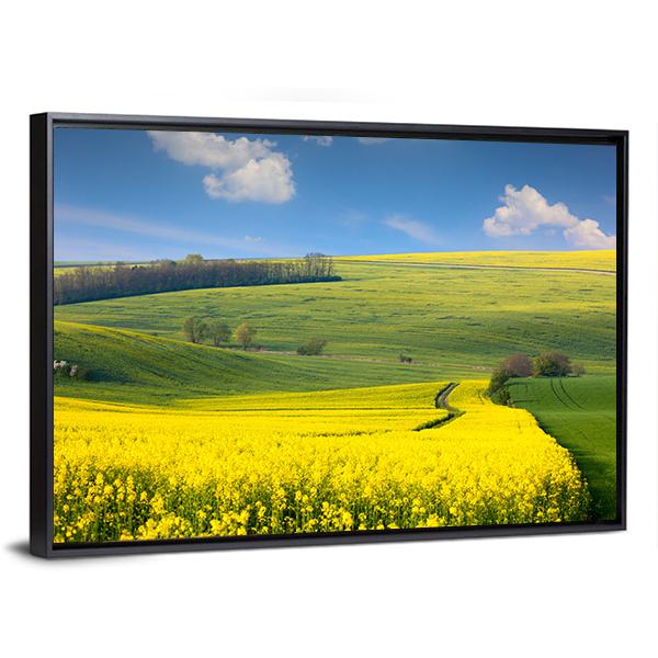 Yellow Flowers On Hill Canvas Wall Art-3 Horizontal-Gallery Wrap-25" x 16"-Tiaracle
