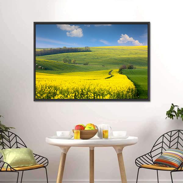 Yellow Flowers On Hill Canvas Wall Art-3 Horizontal-Gallery Wrap-25" x 16"-Tiaracle
