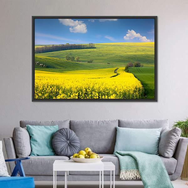 Yellow Flowers On Hill Canvas Wall Art-3 Horizontal-Gallery Wrap-25" x 16"-Tiaracle