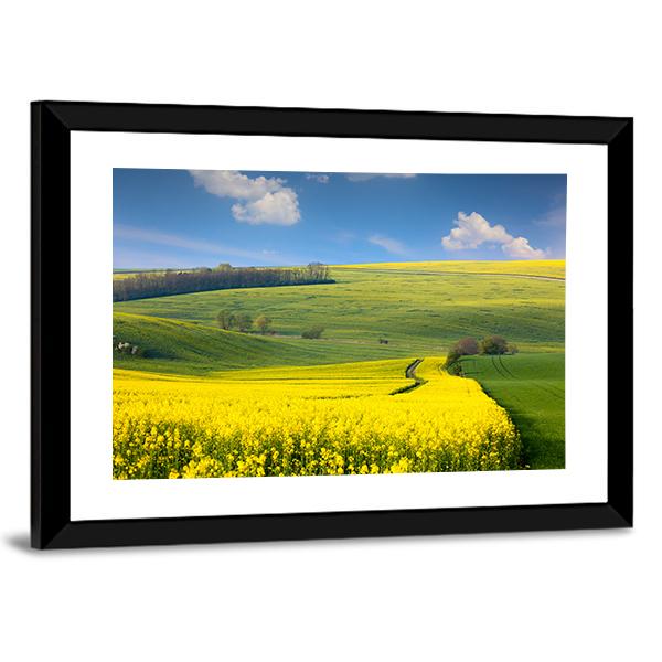Yellow Flowers On Hill Canvas Wall Art-3 Horizontal-Gallery Wrap-25" x 16"-Tiaracle