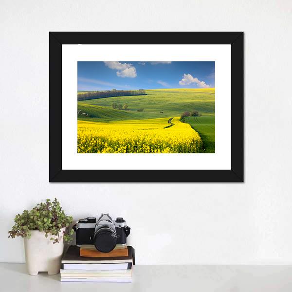 Yellow Flowers On Hill Canvas Wall Art-1 Piece-Framed Print-20" x 16"-Tiaracle
