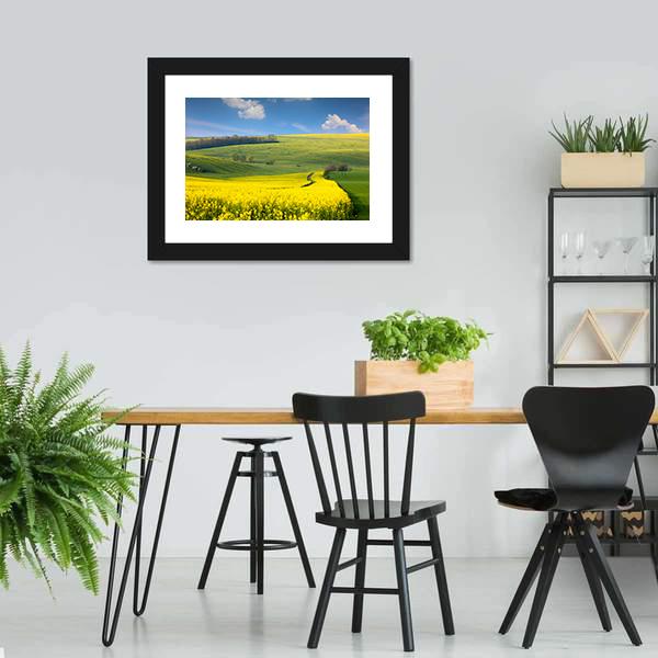 Yellow Flowers On Hill Canvas Wall Art-3 Horizontal-Gallery Wrap-25" x 16"-Tiaracle