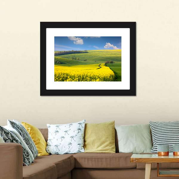 Yellow Flowers On Hill Canvas Wall Art-3 Horizontal-Gallery Wrap-25" x 16"-Tiaracle