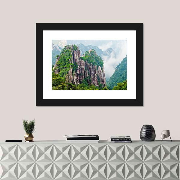 Yellow Huangshan Mountains In China Canvas Wall Art-1 Piece-Framed Print-20" x 16"-Tiaracle