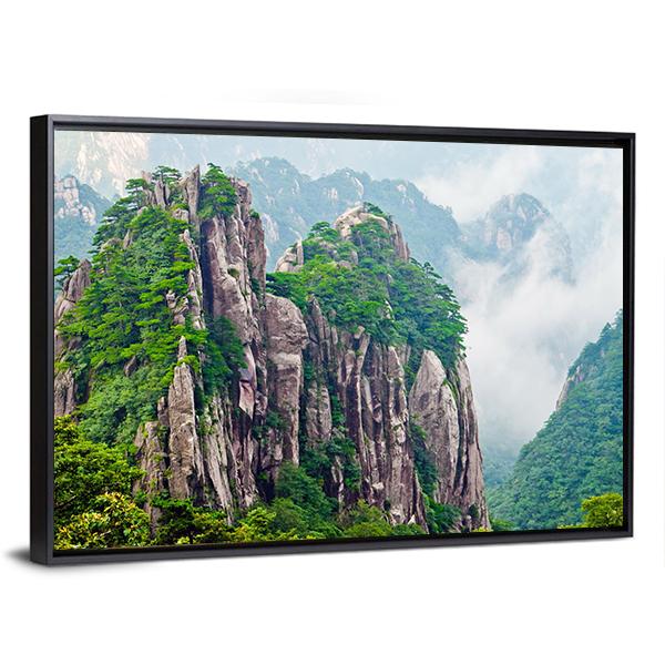 Yellow Huangshan Mountains In China Canvas Wall Art-3 Horizontal-Gallery Wrap-25" x 16"-Tiaracle
