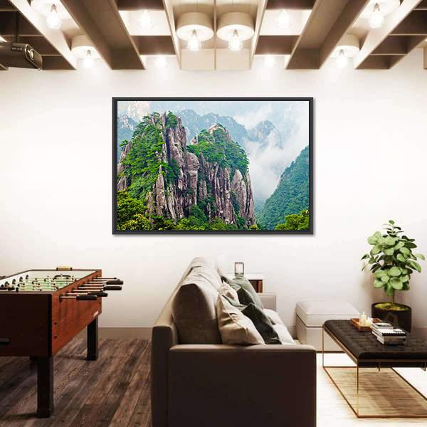 Yellow Huangshan Mountains In China Canvas Wall Art-3 Horizontal-Gallery Wrap-25" x 16"-Tiaracle