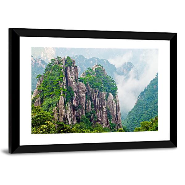 Yellow Huangshan Mountains In China Canvas Wall Art-3 Horizontal-Gallery Wrap-25" x 16"-Tiaracle