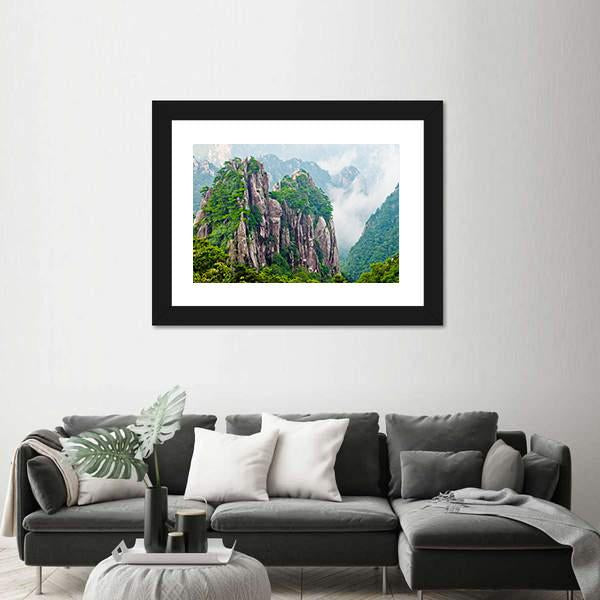 Yellow Huangshan Mountains In China Canvas Wall Art-3 Horizontal-Gallery Wrap-25" x 16"-Tiaracle
