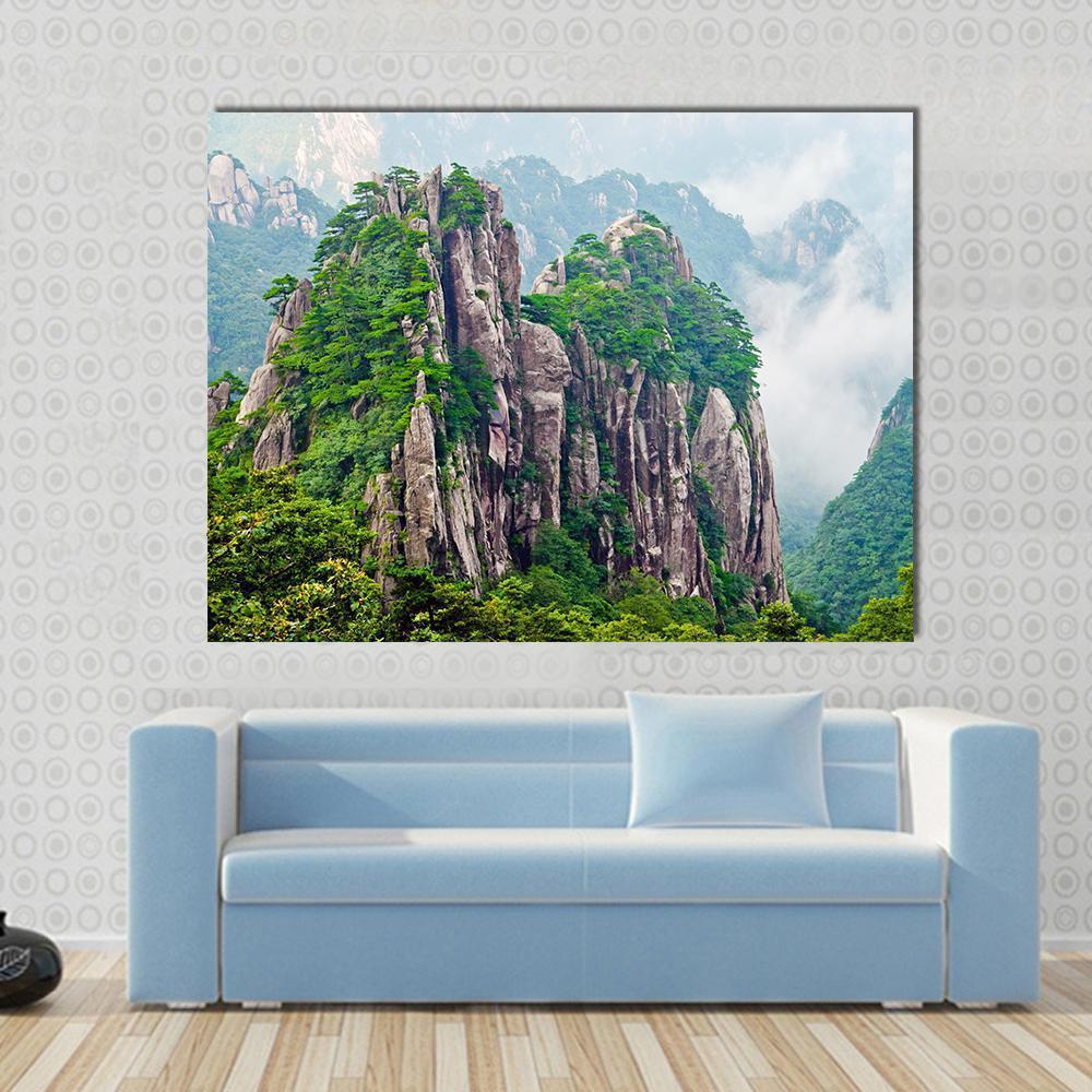 Yellow Huangshan Mountains In China Canvas Wall Art-1 Piece-Gallery Wrap-36" x 24"-Tiaracle