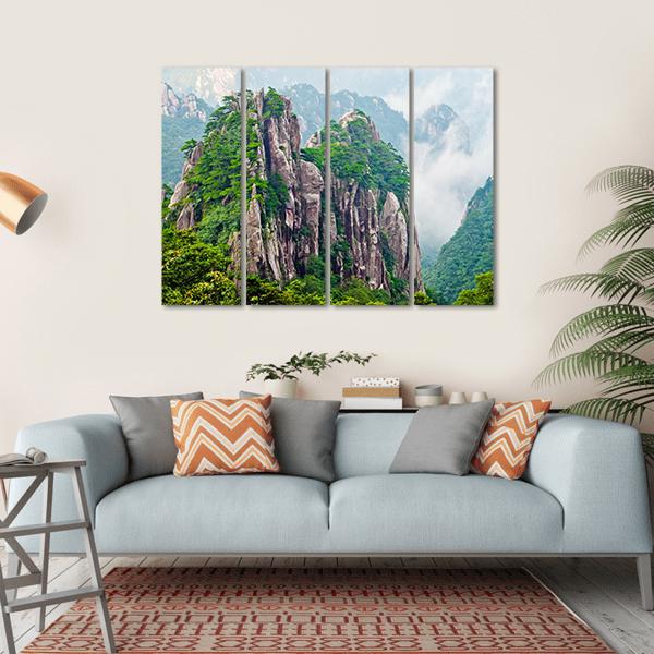 Yellow Huangshan Mountains In China Canvas Wall Art-4 Horizontal-Gallery Wrap-34" x 24"-Tiaracle