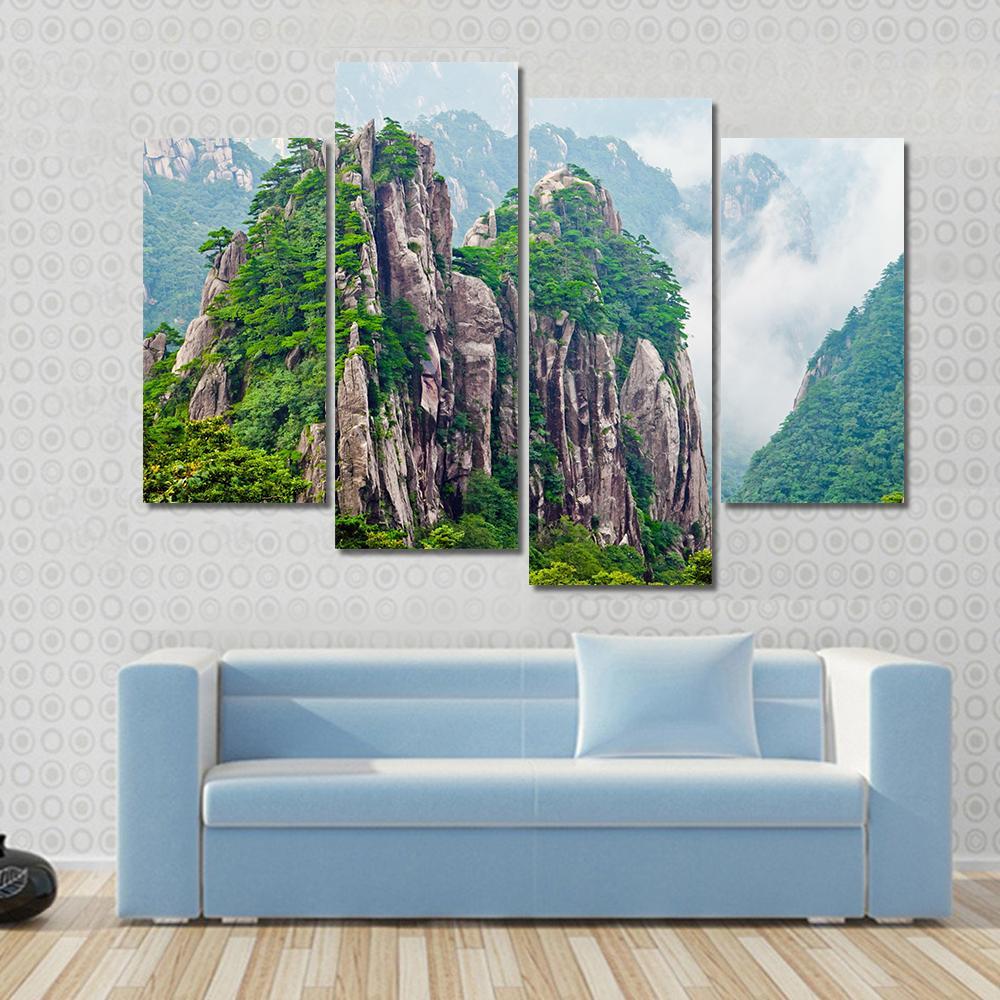 Yellow Huangshan Mountains In China Canvas Wall Art-4 Pop-Gallery Wrap-50" x 32"-Tiaracle