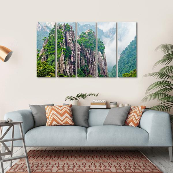Yellow Huangshan Mountains In China Canvas Wall Art-5 Horizontal-Gallery Wrap-22" x 12"-Tiaracle