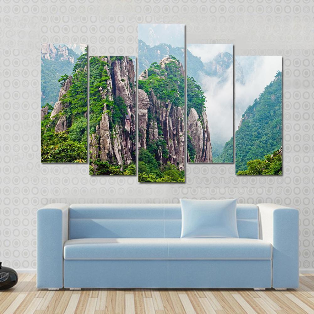 Yellow Huangshan Mountains In China Canvas Wall Art-5 Pop-Gallery Wrap-47" x 32"-Tiaracle