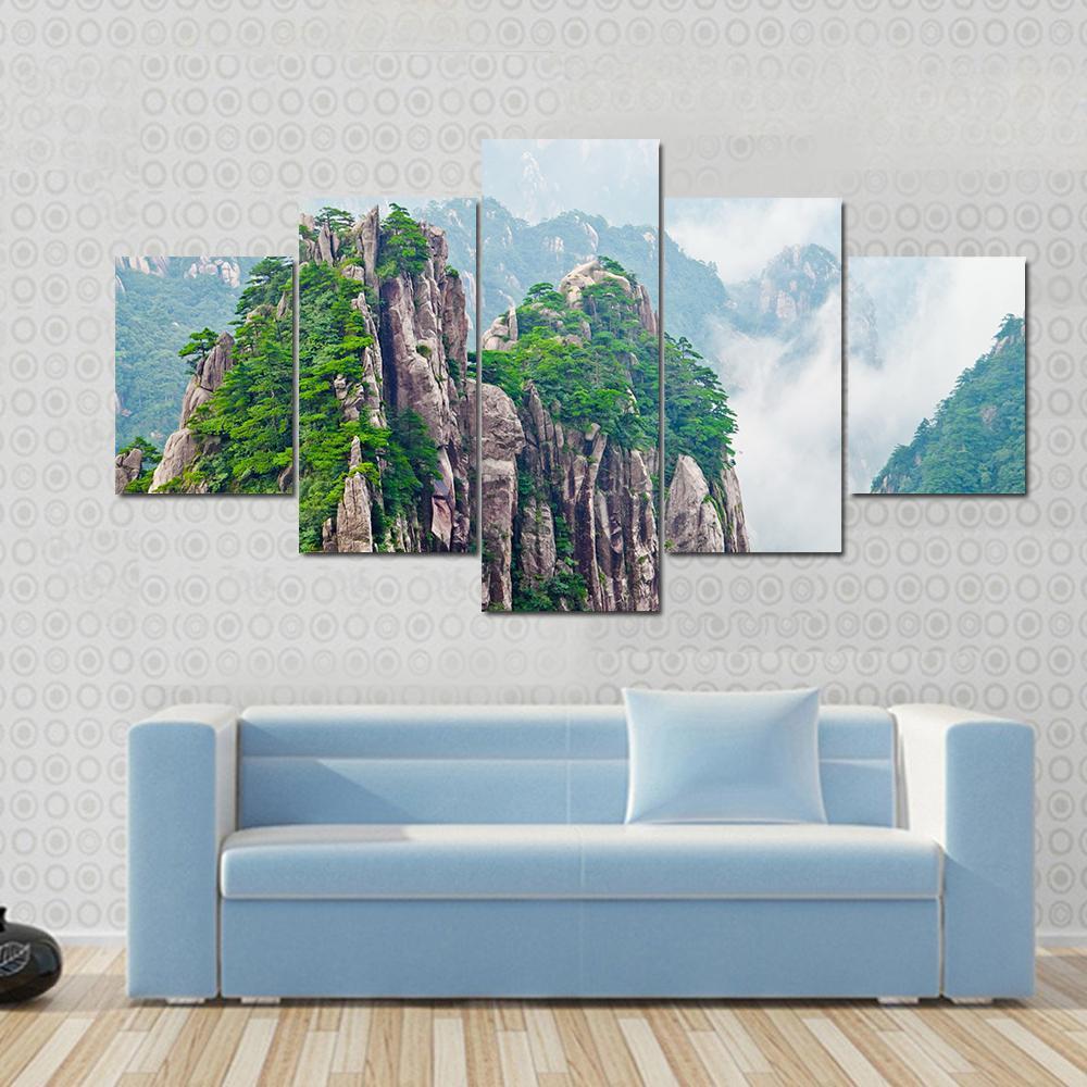 Yellow Huangshan Mountains In China Canvas Wall Art-5 Star-Gallery Wrap-62" x 32"-Tiaracle