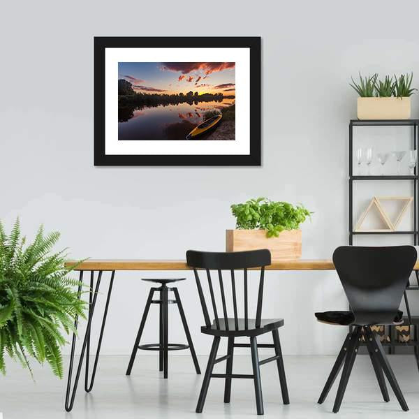 Yellow Kayak On Riverside Canvas Wall Art-5 Horizontal-Gallery Wrap-22" x 12"-Tiaracle