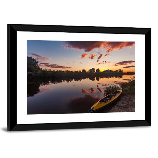 Yellow Kayak On Riverside Canvas Wall Art-3 Horizontal-Gallery Wrap-25" x 16"-Tiaracle