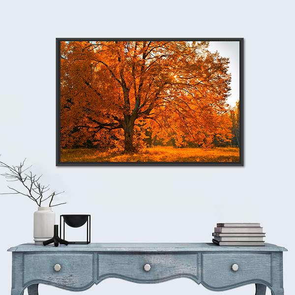Yellow Leaves In Autumn Canvas Wall Art-1 Piece-Floating Frame-24" x 16"-Tiaracle