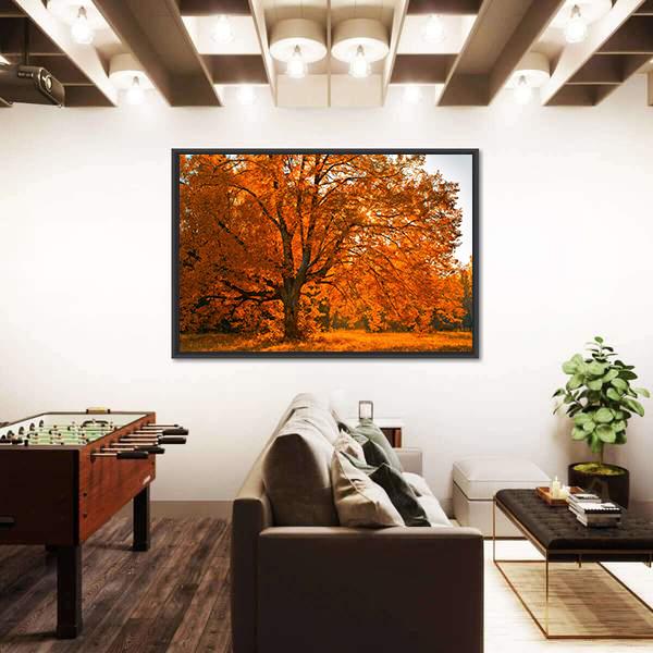 Yellow Leaves In Autumn Canvas Wall Art-3 Horizontal-Gallery Wrap-25" x 16"-Tiaracle