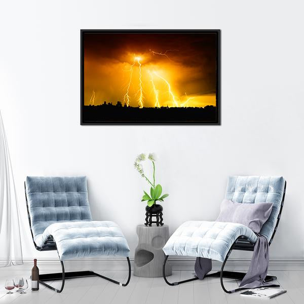 Yellow Light Thunderbolts Canvas Wall Art-5 Horizontal-Gallery Wrap-22" x 12"-Tiaracle