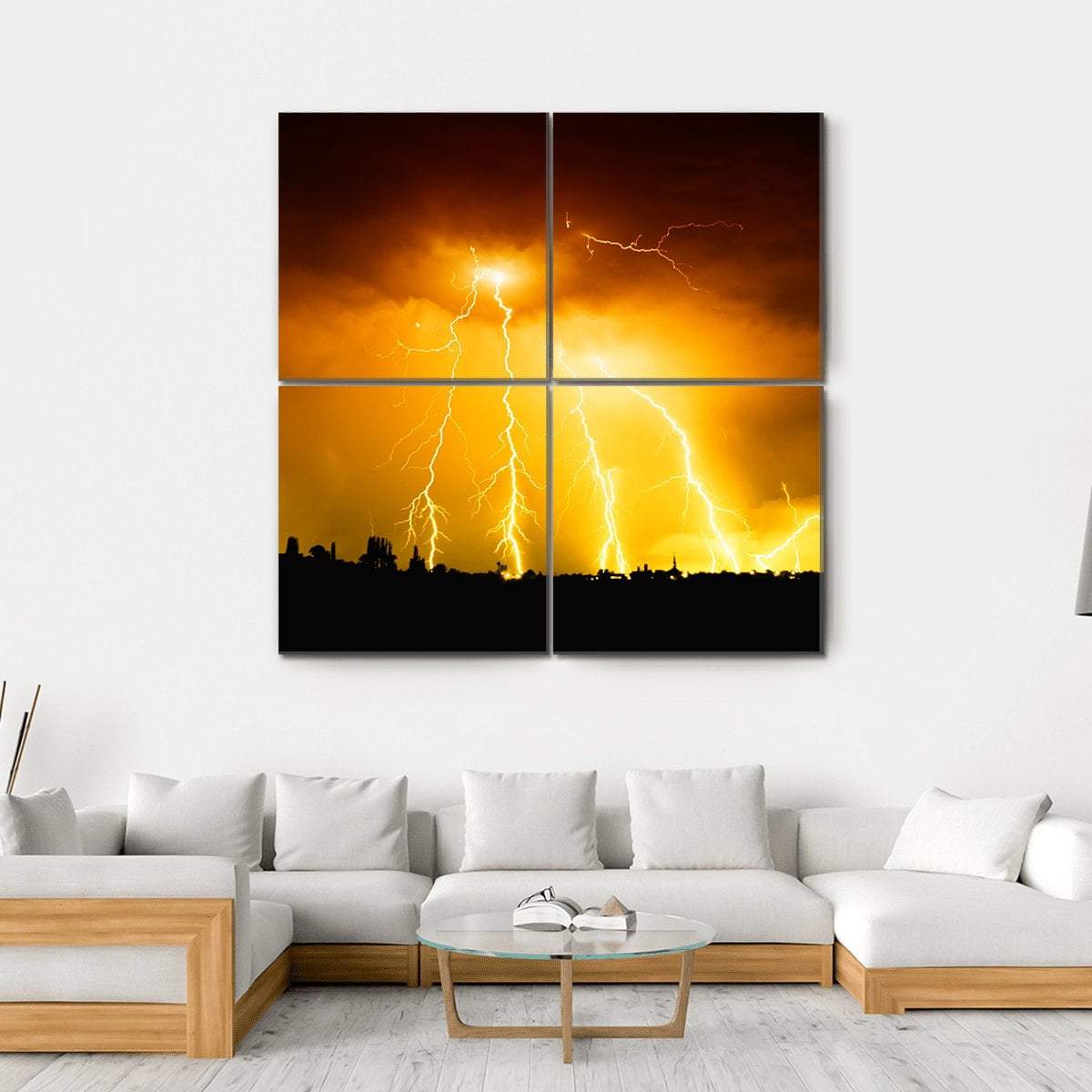 Yellow Light Thunderbolts Canvas Wall Art-4 Square-Gallery Wrap-17" x 17"-Tiaracle